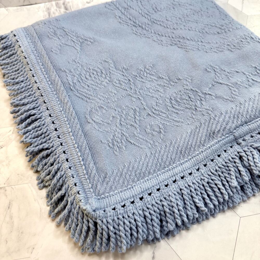 Pillow Sham Whole Home 100% Cotton Blue Embroidered 21x21" Cover Fringe Boho EUC